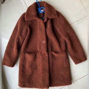 Pure Navy Rust Colour Teddy Coat with Button Closure